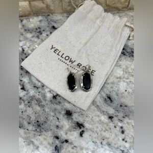 Elle Vintage Silver Etch Frame Drop Earrings -black stone